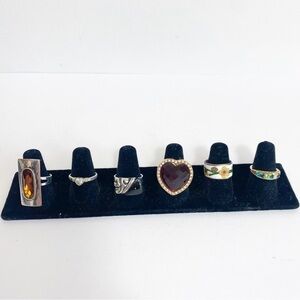 Lot of 6 Rings, Silver & Gold Tone, Colorful Stones & Onyx, Cloisonné